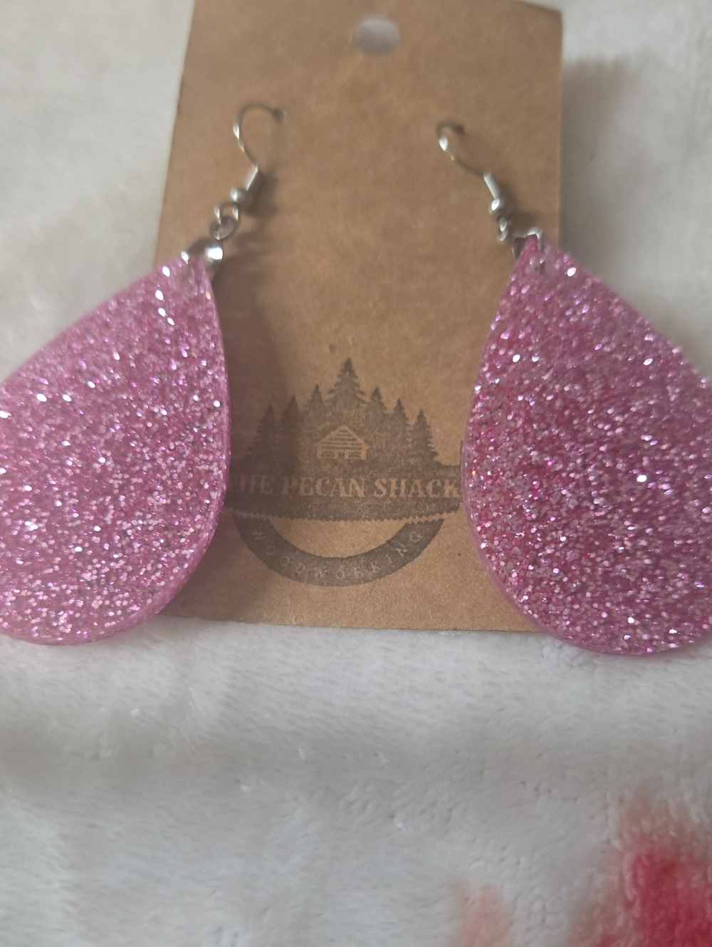 Sparkle Pink Glitter Teardrop Hook Dangle Earrings